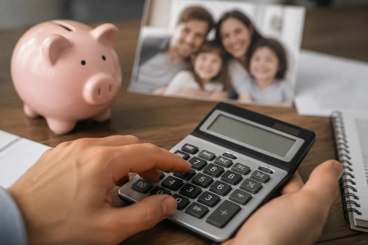 Prix moyen d'une mutuelle famille pour 4 personnes : ce que ça coûte vraiment Gros plan sur une calculatrice posée sur un devis de mutuelle familiale avec des chiffres visibles