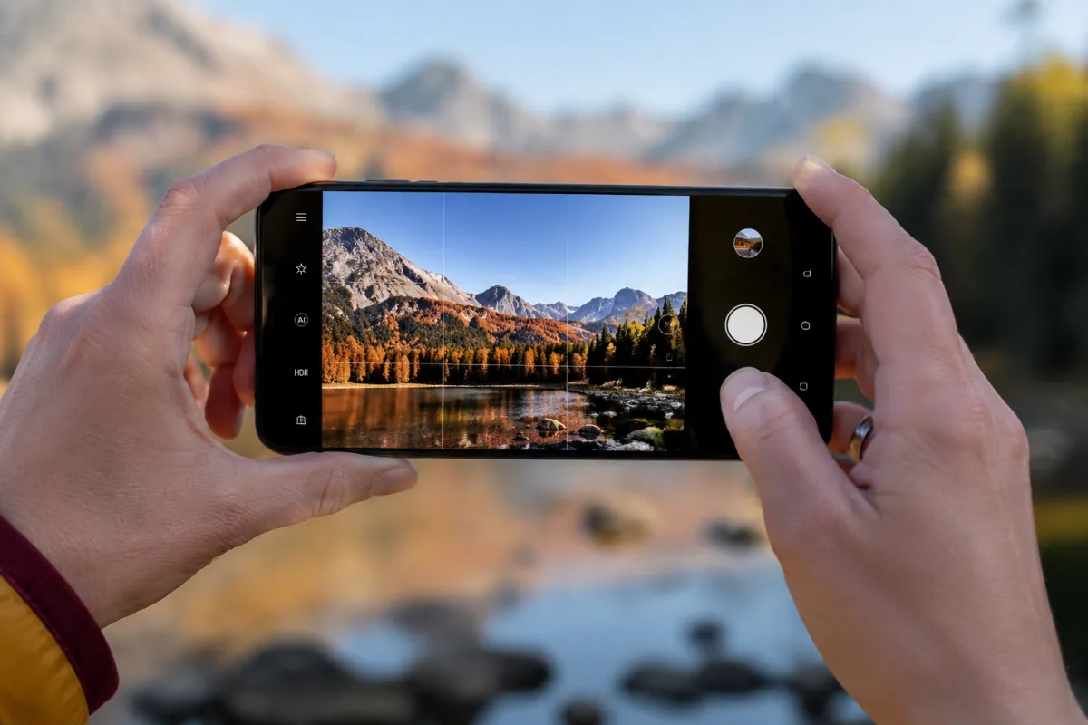 Gros plan sur le module photo triple capteur d'un smartphone Android, détails de l'optique visibles