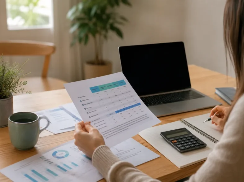 Entrepreneur indépendant consultant des offres de mutuelle santé sur son ordinateur portable dans un espace de coworking