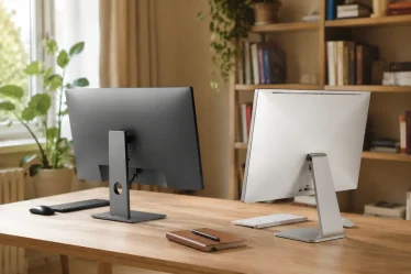 Vue d'ensemble d'un bureau équipé d'un ordinateur de bureau Asus et d'un Dell côte à côte