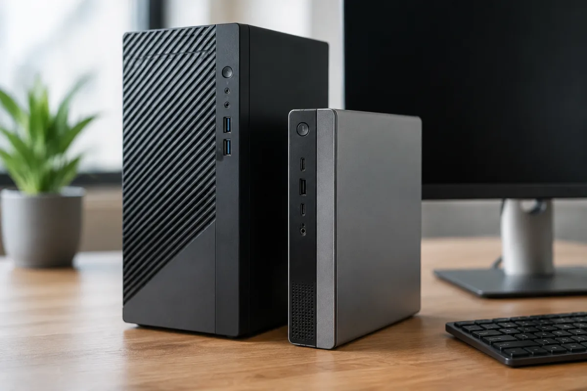 Gros plan sur le port USB et le bouton d'alimentation d'un ordinateur de bureau Dell OptiPlex