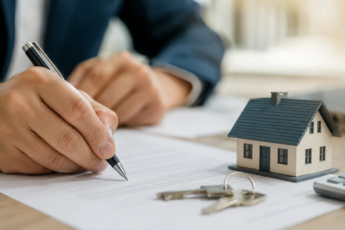 Comment réussir son rachat de crédit pour propriétaire et protéger son bien Main tenant un stylo bille au-dessus d un tableau d amortissement immobilier imprimé sur du papier