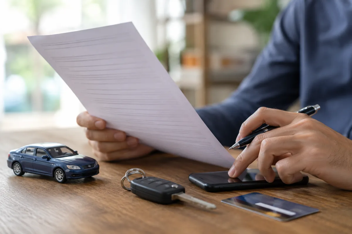 Quel est le vrai délai de rétractation pour une assurance auto ? Gros plan sur un document assurance auto officiel posé sur une table avec un stylo prêt à signer