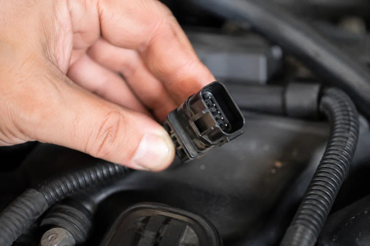 Gros plan sur le boitier de préchauffage et son connecteur electrique multi-broches